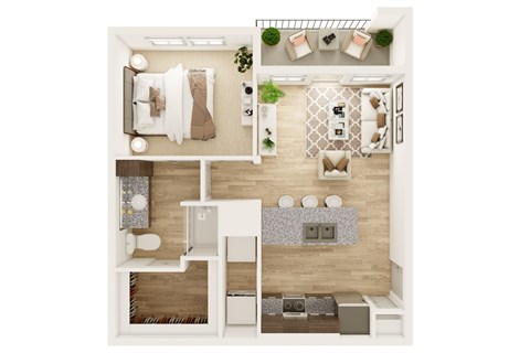Floor plan for 1 bed, 1 bath, 654 sqft